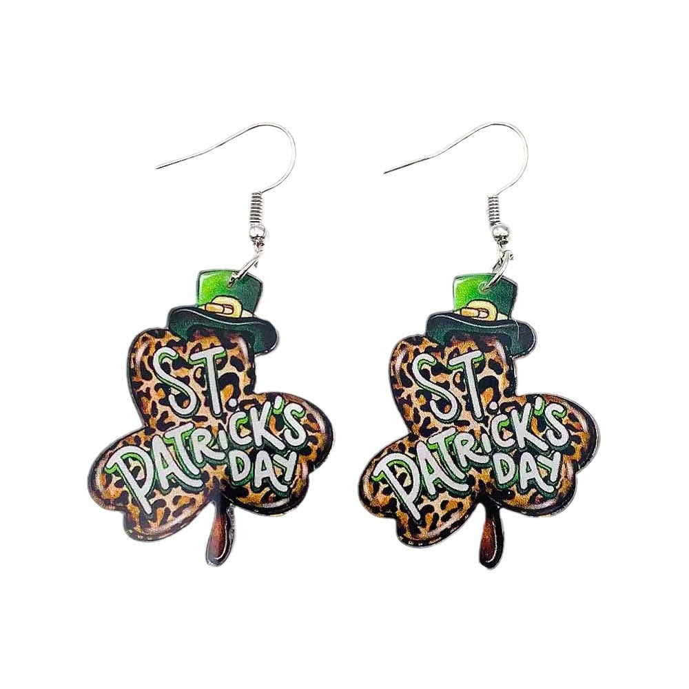 Wholesale St. Patrick's Day Shamrock Hat Leopard Acrylic Earrings