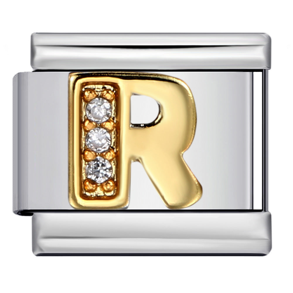 Wholesale  Italian module  stainless steel with diamond letters DIY bracelet