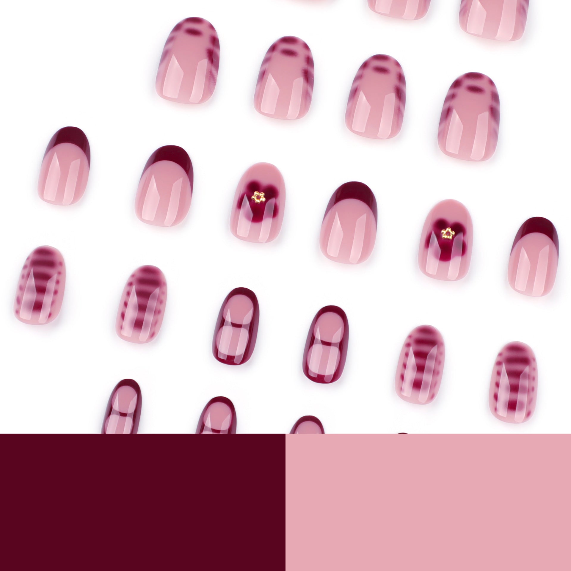 Wholesale 24 Pieces/box Gradient Red Bow Nails Kits Nail Stickers