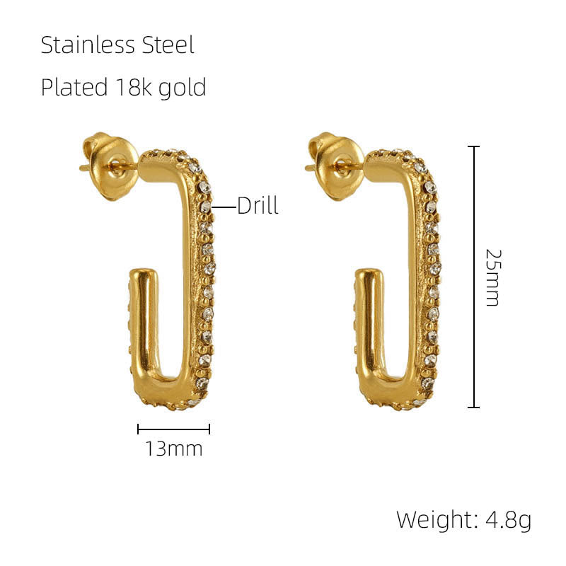 Wholesale gold-plated zircon titanium steel earrings