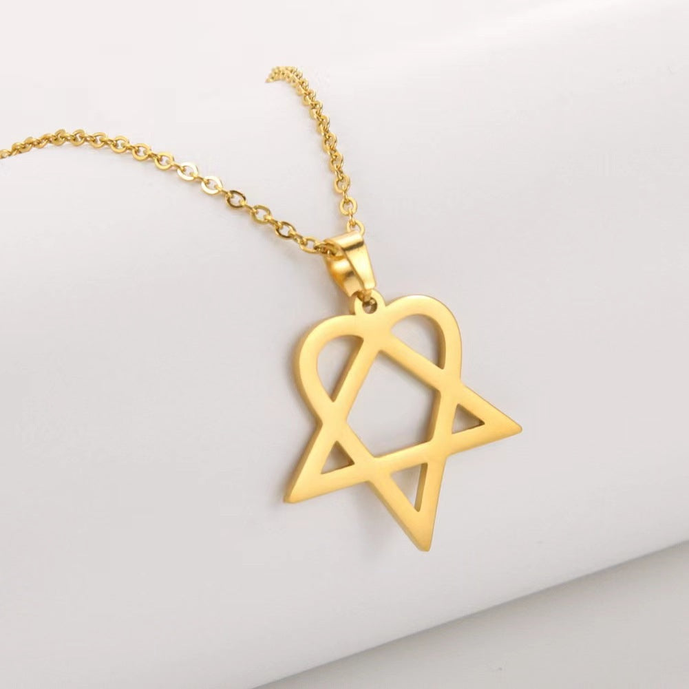 Wholesale titanium steel gold plated hollow love triangle metal necklace