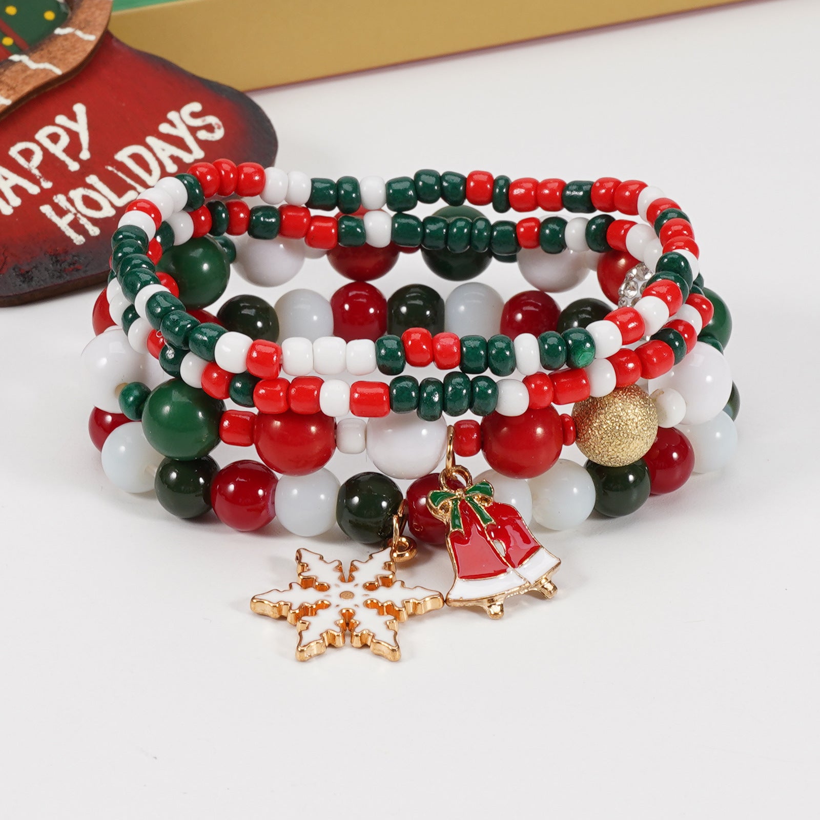 Wholesale Christmas Elastic Bracelets Snowman Snowflake Old Man Deer Bracelet Layered Bracelet Set ACC-BT-XinY015