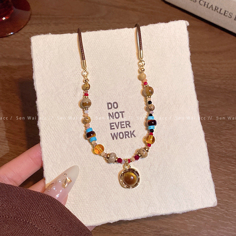 Wholesale Alloy Tiger Eye Stone Geometric Pendant Necklace,  Fashion Accessory for Women,  Gift Resale Jewelry