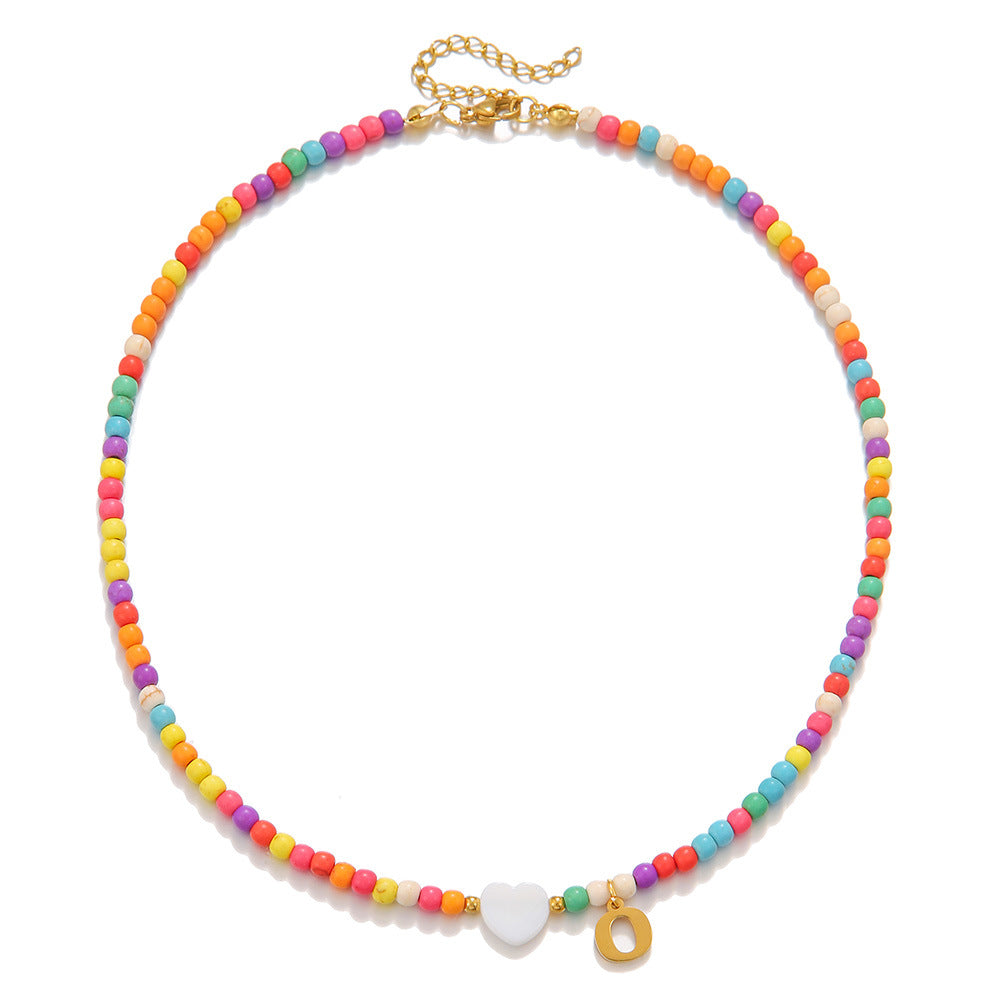 Wholesale stainless steel letter necklace mixed color turquoise shell love necklace