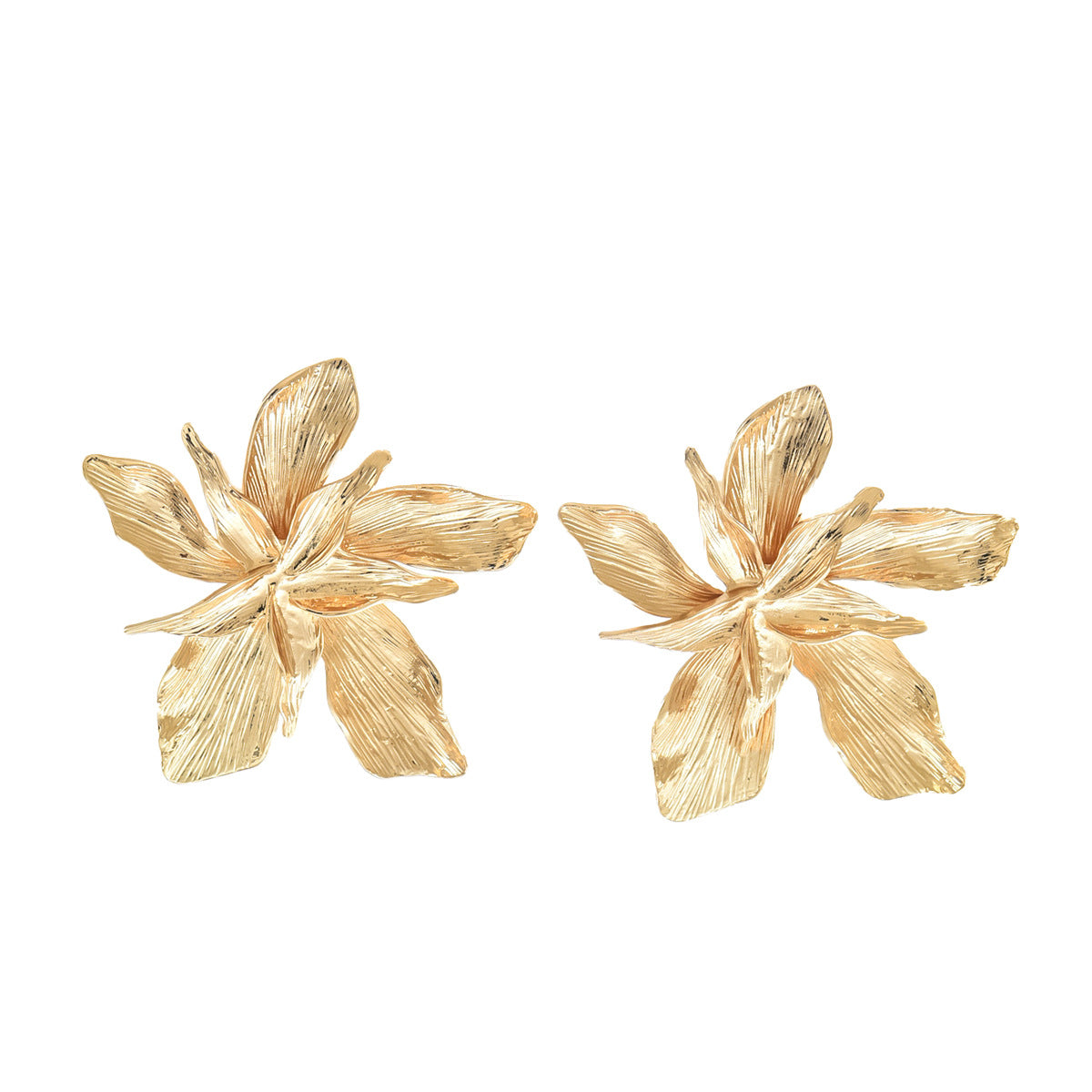 Wholesale  Floral Metal Earrings  Double Layer 3D Design Five Petal Flowers Earrings