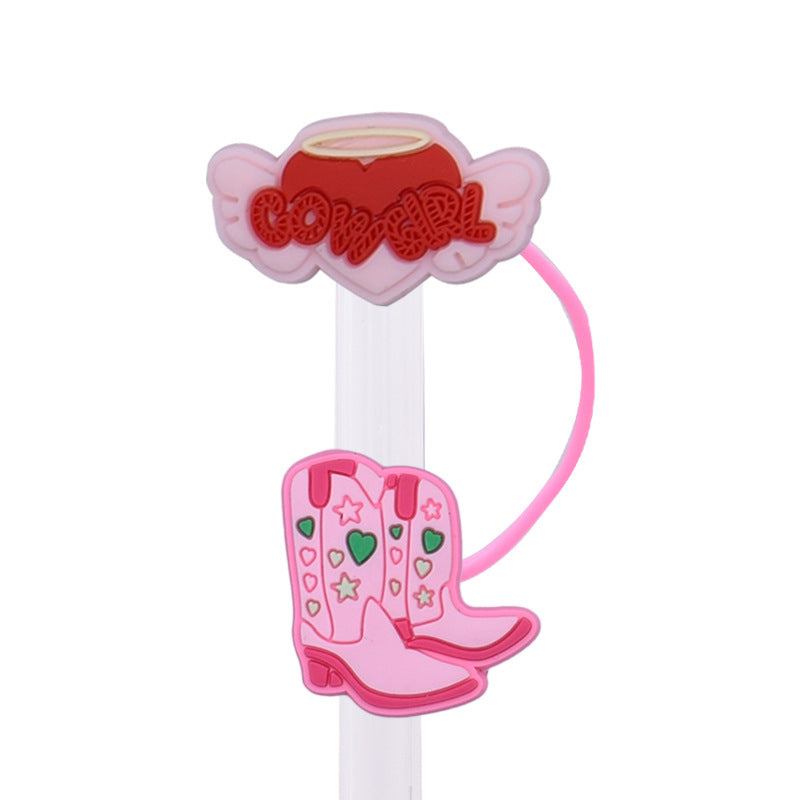 Wholesale Random 100pcs Cowboy Girl Series PVC Soft Straw Tube Cap