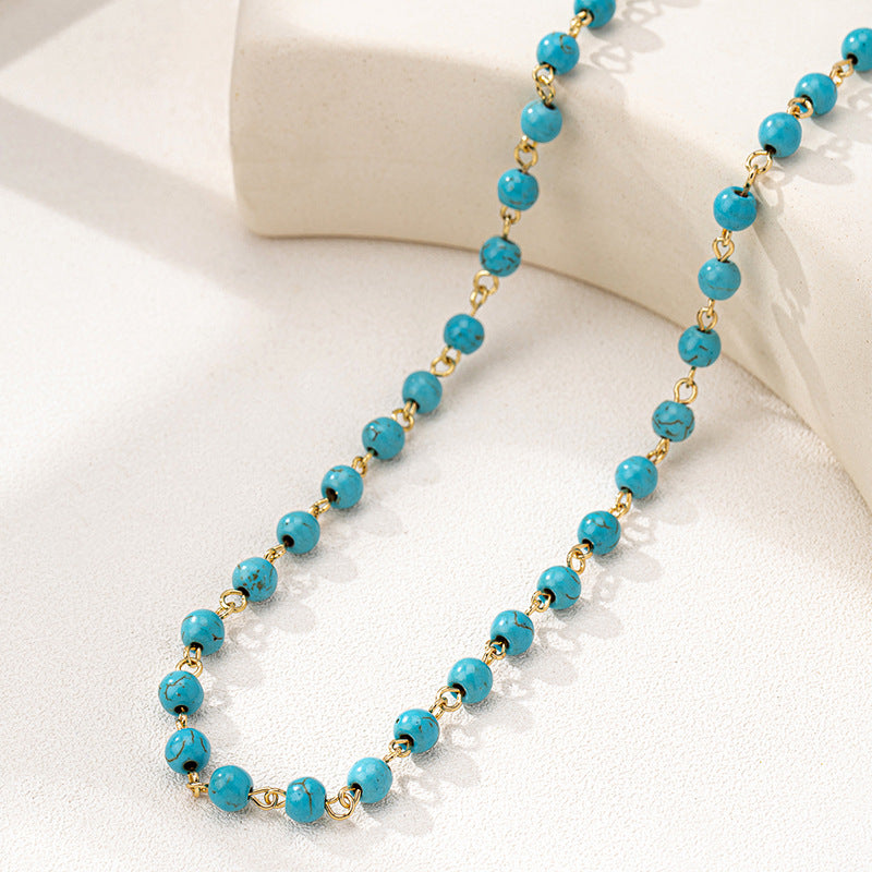 Wholesale Bohemian Vintage Turquoise Beaded Necklace Women' s Fashion Jewelry Accessory