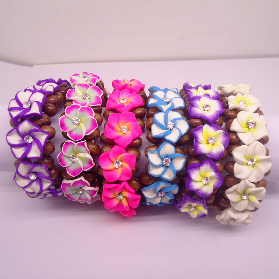 Wholesale  flower bracelet  wooden beads acrylic beaded bracelet