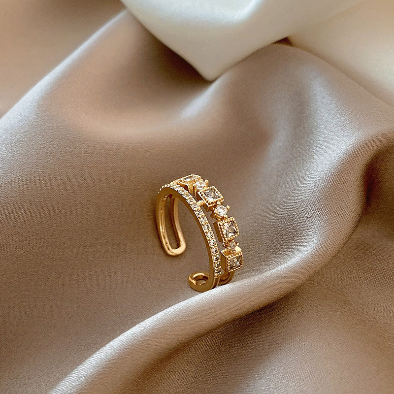 Wholesale  Light Luxury Shiny Micro-inlaid Rhinestone Double-layer Opening Ring