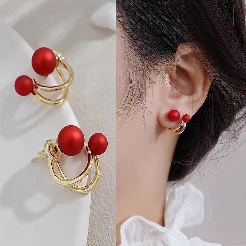 Wholesale S925 silver needle double ring pearl earrings
