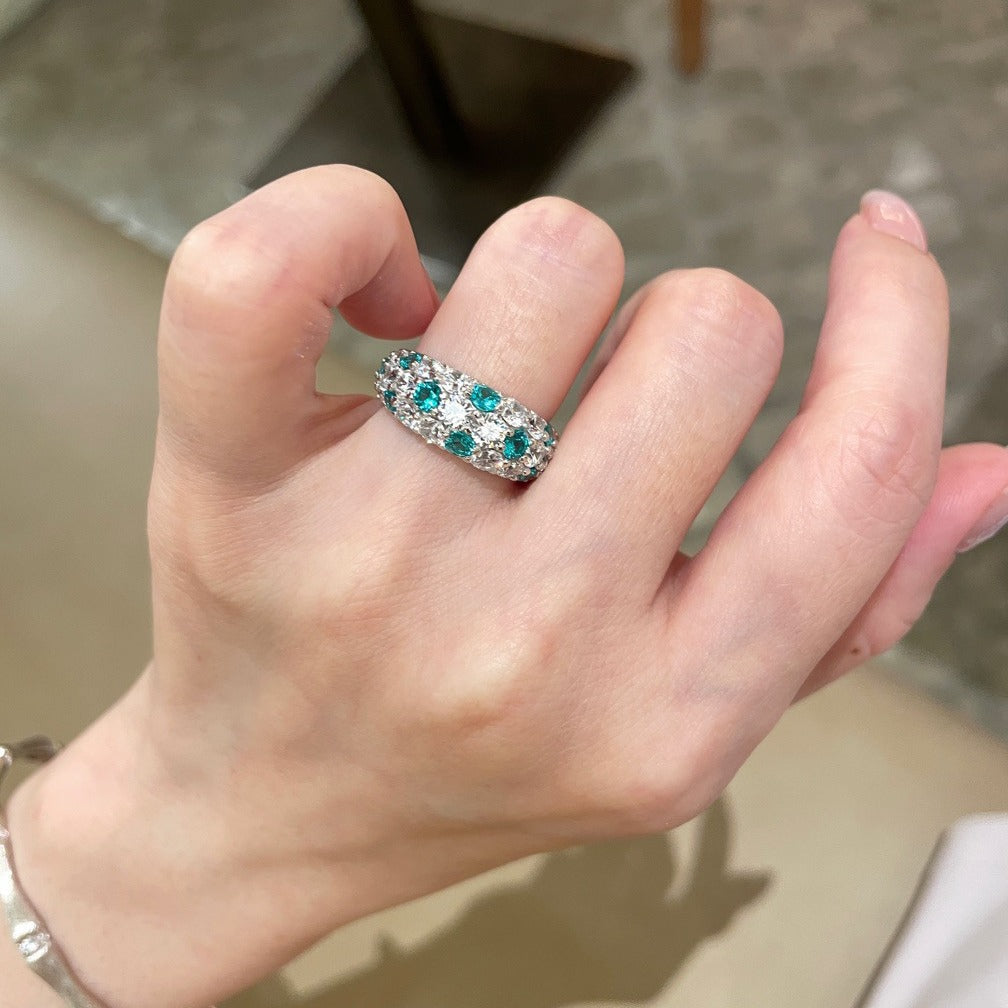 Wholesale Light Luxury Full Set Diamond Paraiba Color Ring