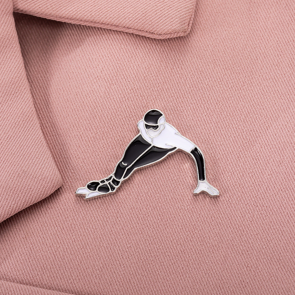 Wholesale Creative black-and-white athletes short track speed skating over the bend posture modeling alloy brooch