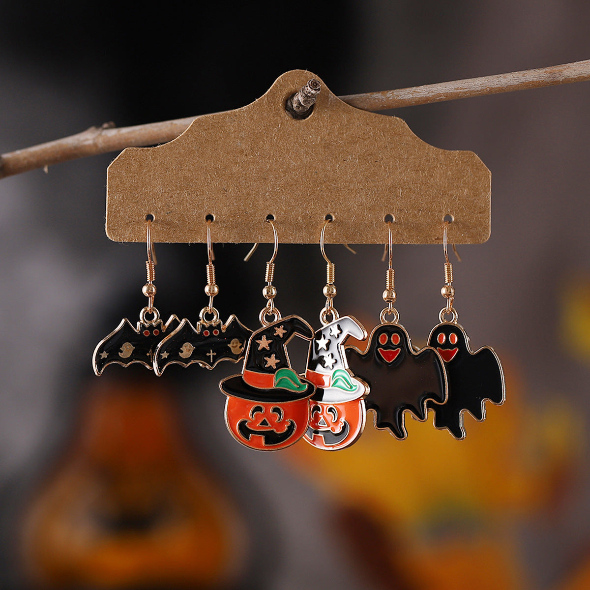Wholesale 3 Pairs of Halloween Funny Oil Drop Earrings ACC-ES-ChuLian065