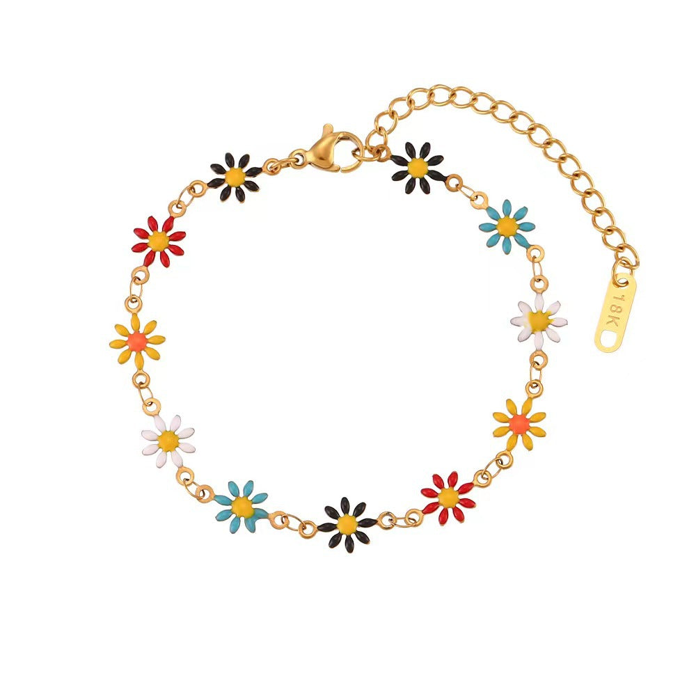 Wholesale Titanium Steel Necklace 18K Gold Plated Necklace Colored Oil Drop Daisy Chain Necklace Bracelet ACC-NE-Tais007