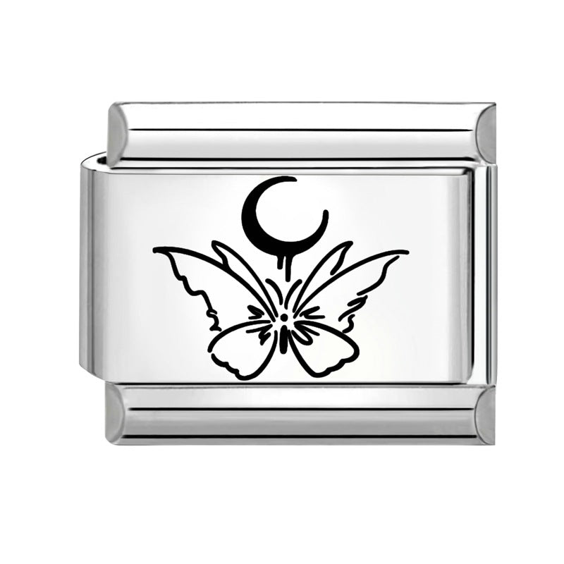 Wholesale Italian Charm Bracelet 9mm DIY Splicing Black and White Lettering Butterfly Titanium Steel Composable Bracelet