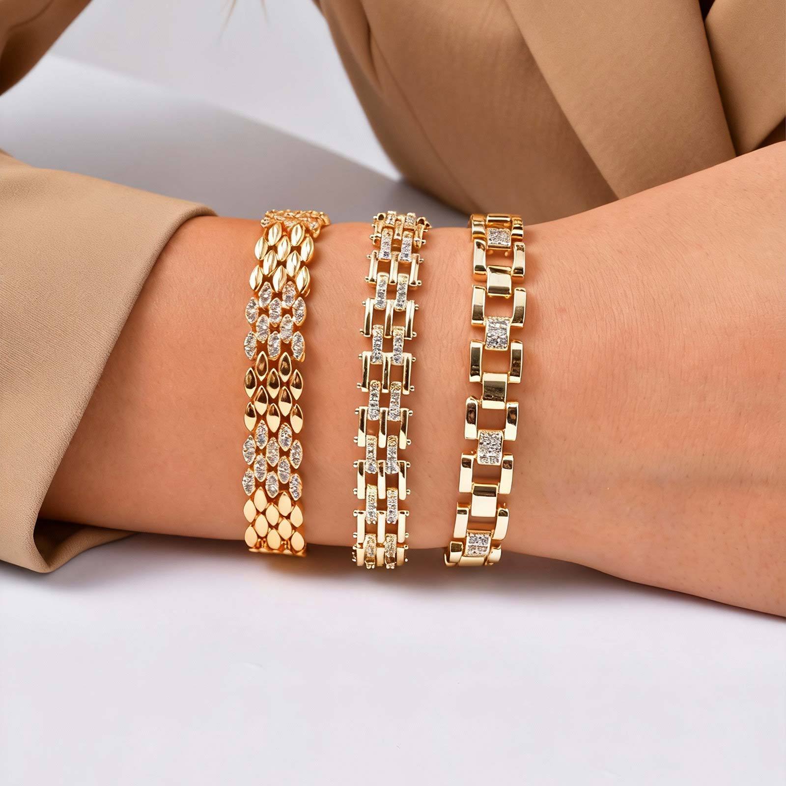 Wholesale Trendy Women S Copper Zircon Bracelet Watch Chain Design Gold Electroplated Everyday Fashion Jewelry Accessory
