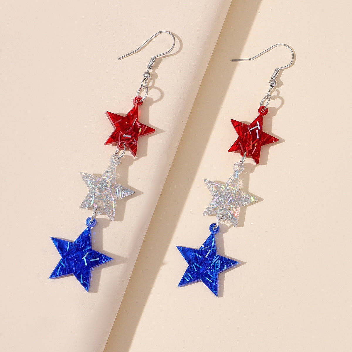 Wholesale Independence Day National Day Red, White and Blue Three-color Stars Love Glitter Acrylic  Earrings