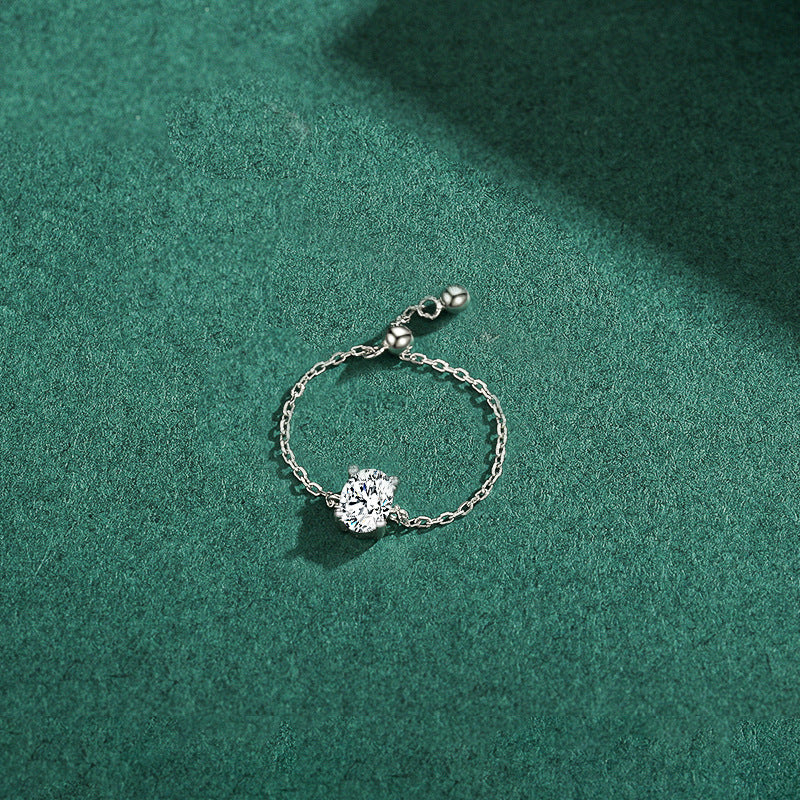 Wholesale s925 silver adjustable denier-shaped simulation diamond ring