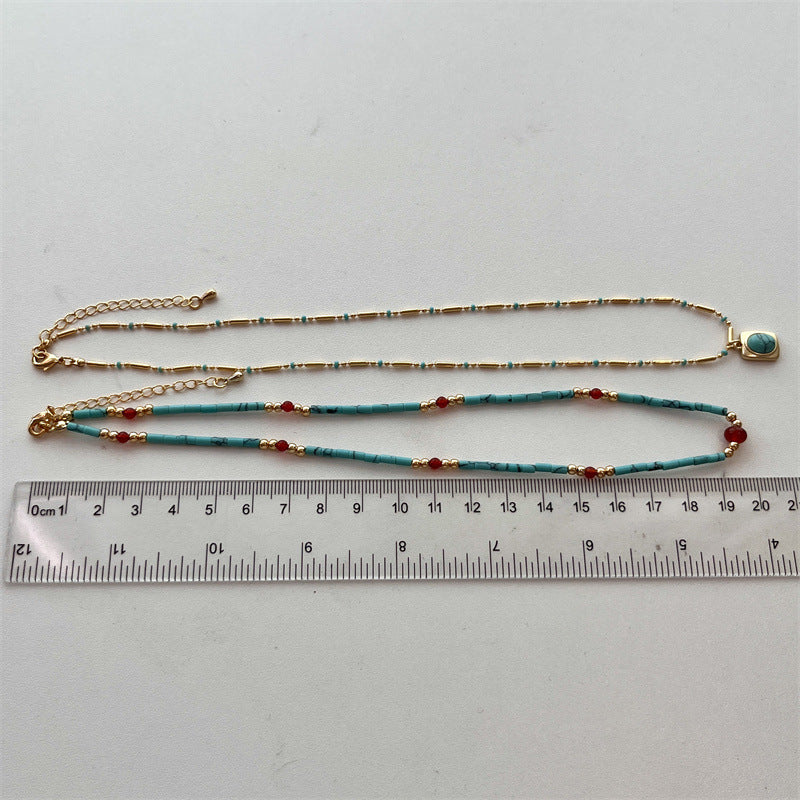 Wholesale Azure Turquoise Stacked Bead Necklace - Chic Layering Jewelry,  Boutique Resale Accessory