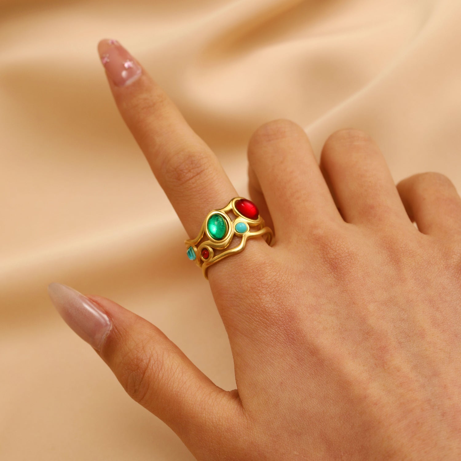 Wholesale Gold Tone Stainless Steel Open Heart Ring With Rhinestones Women S Fashion Jewelry Gift Boutique Resale
