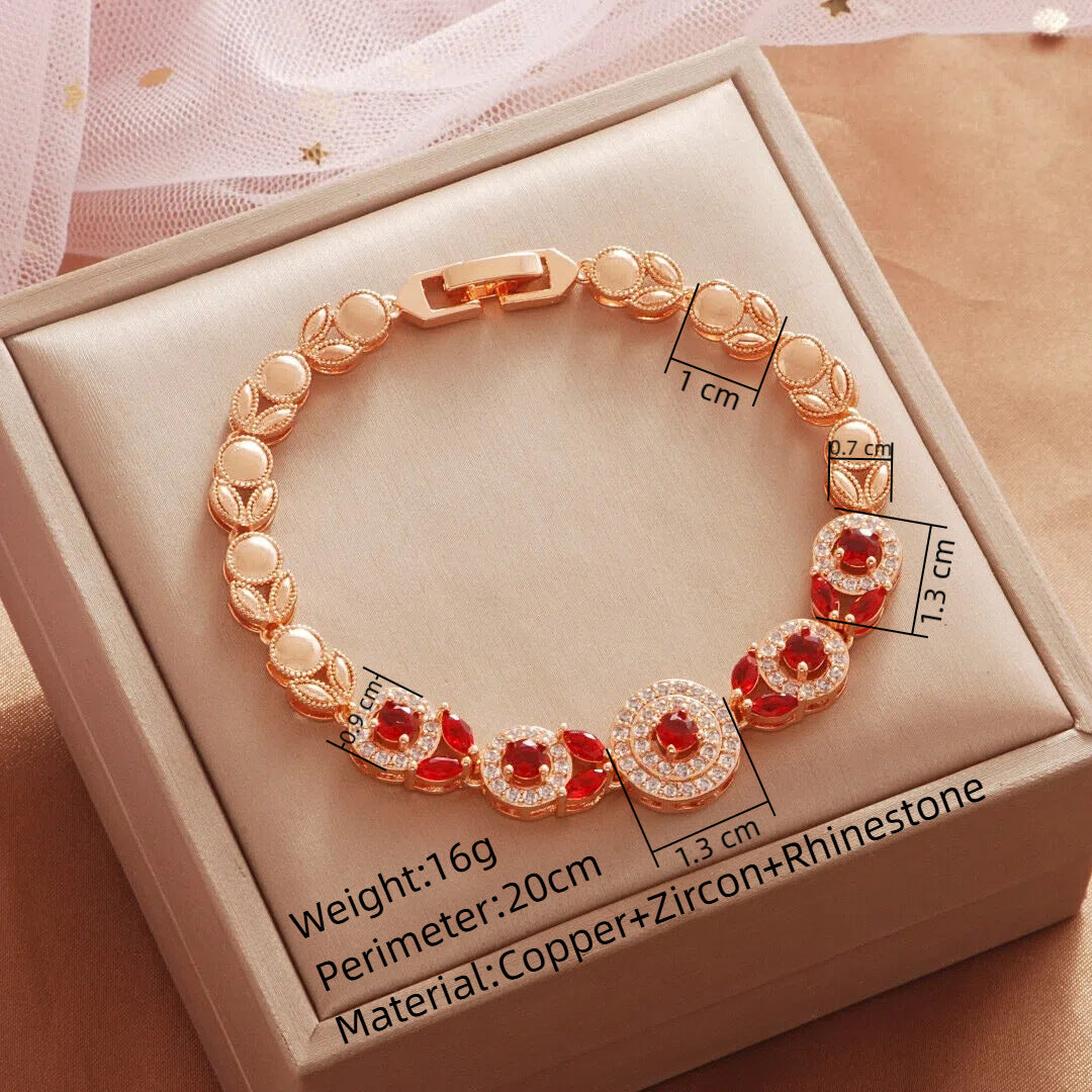 Wholesale Copper Micropaved Red Zircon Water Drop Bracelet Trendy Fashion Jewelry Accessory for Women