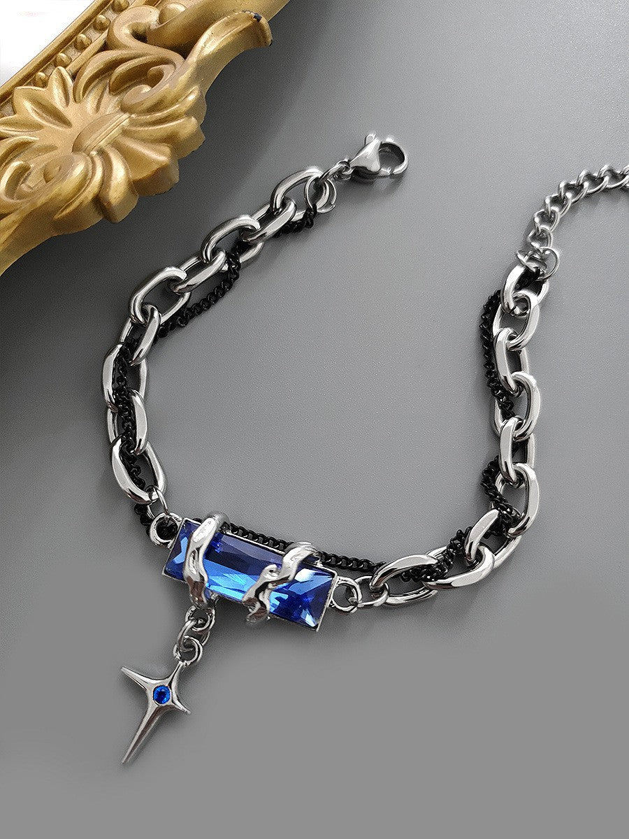 Wholesale Unisex Titanium Steel Star-Wrapped Black Diamond Bracelet