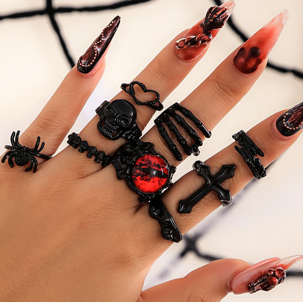 Wholesale Alloy Antique Silver Ring Set  Gothic Snake Bat Motif Fashion Accessory