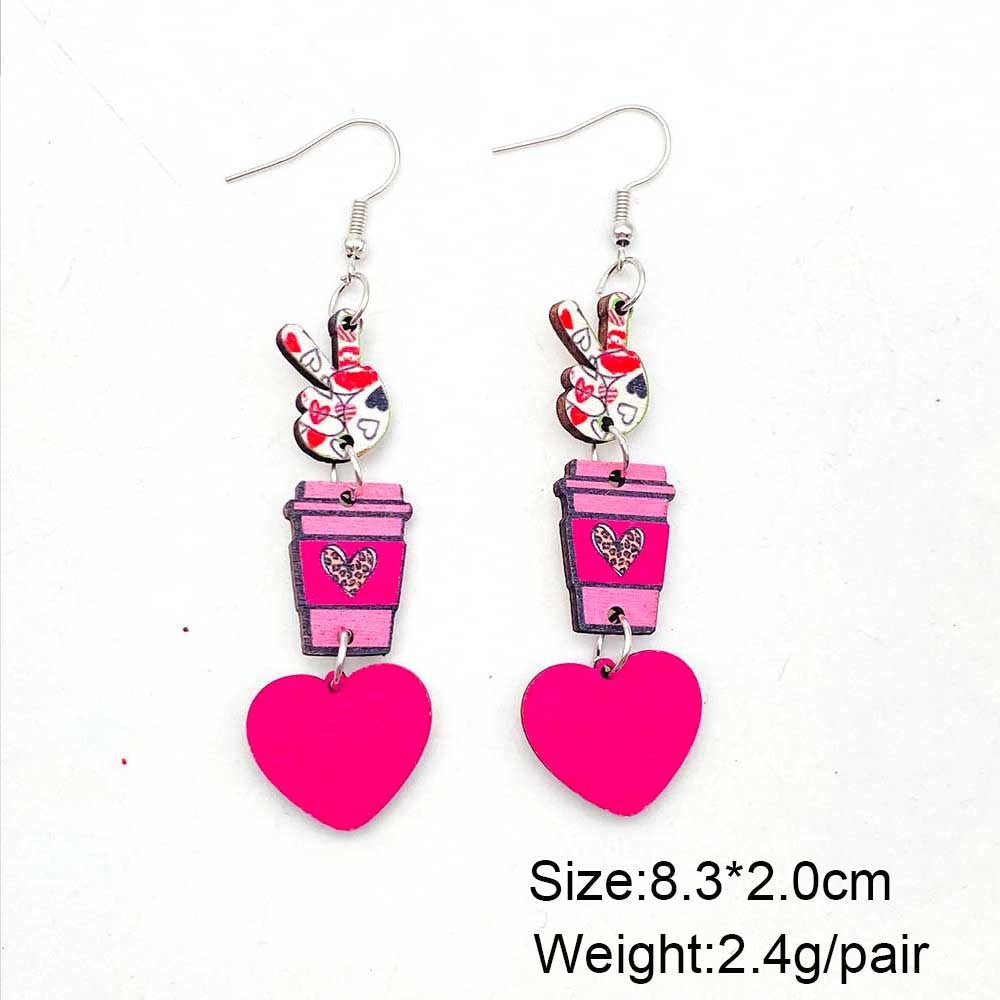 Wholesale Pink Heart  Coffee Cup Wooden Western-Style Stud Earrings