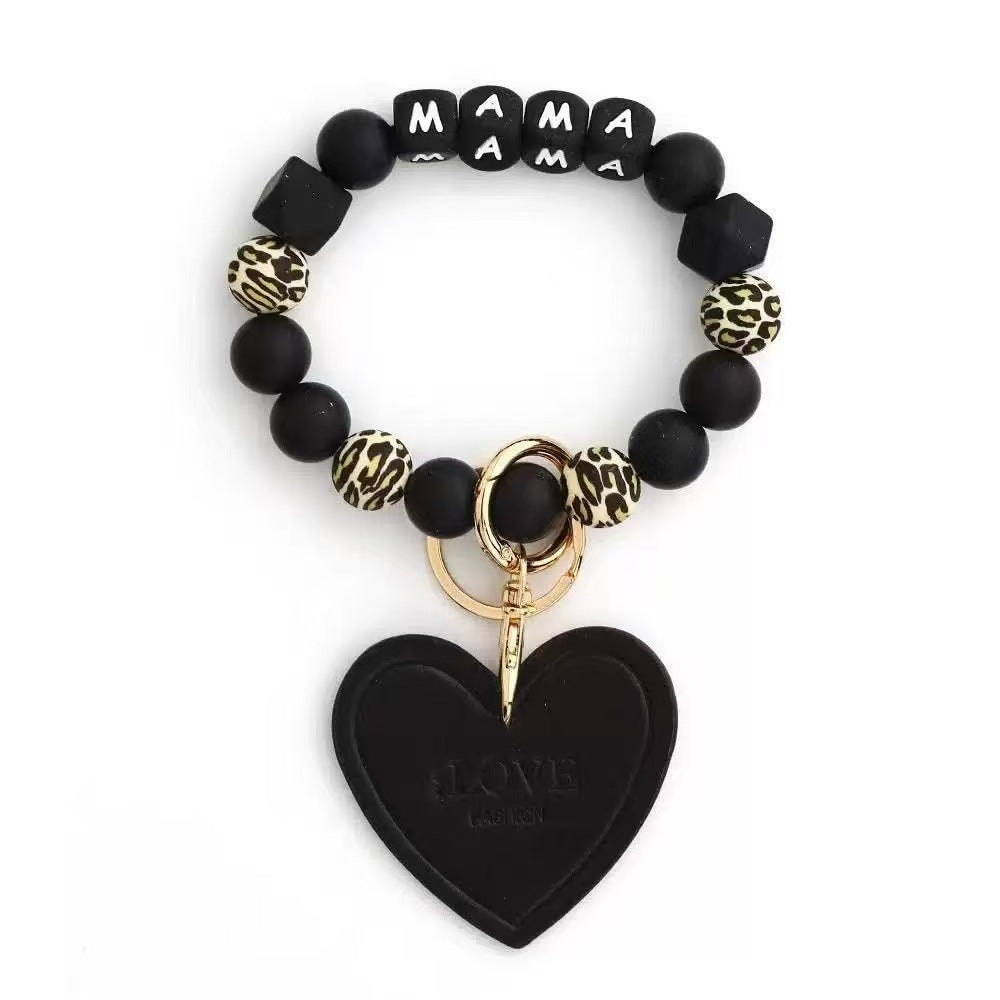 Wholesale Silicone Heart MAMA Mother S Day Bracelet Keychain DIY Bead Charm Fashion Accessory Gift