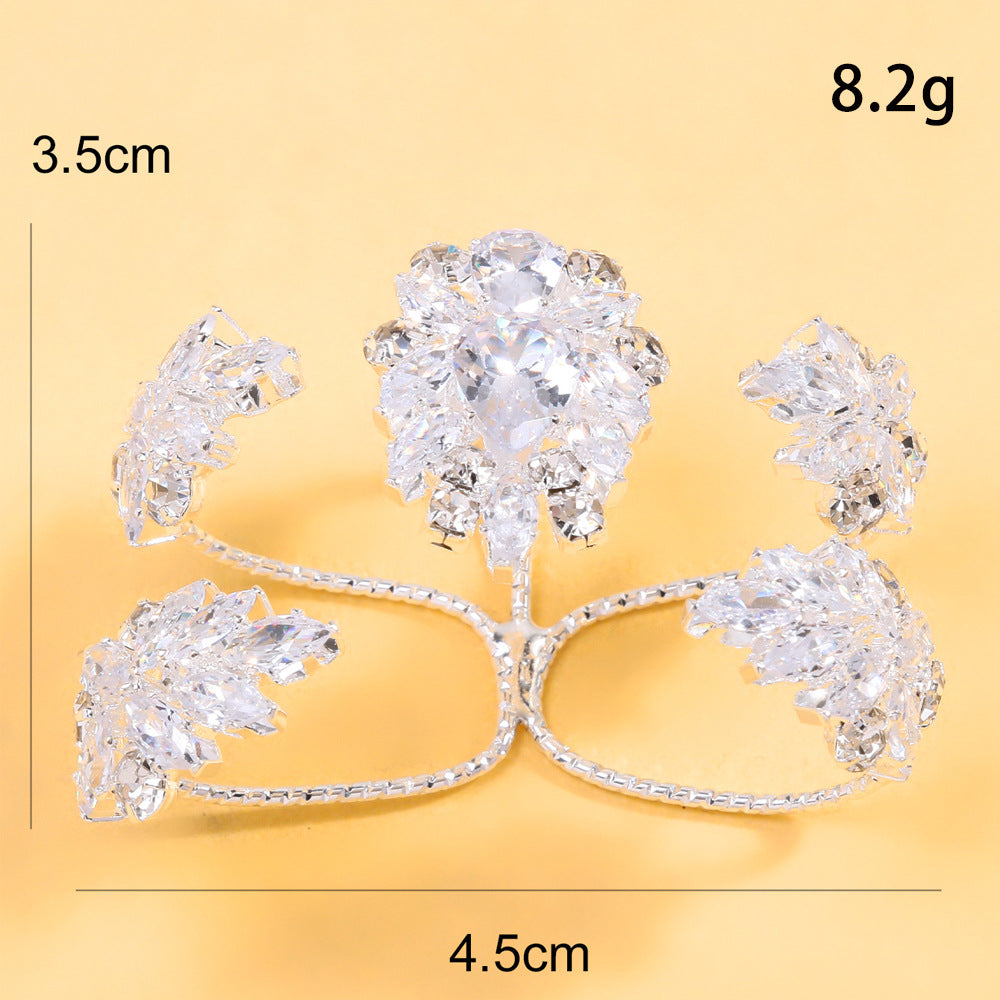 Wholesale  Leaf Ring  Light Luxury Zircon Open Ring