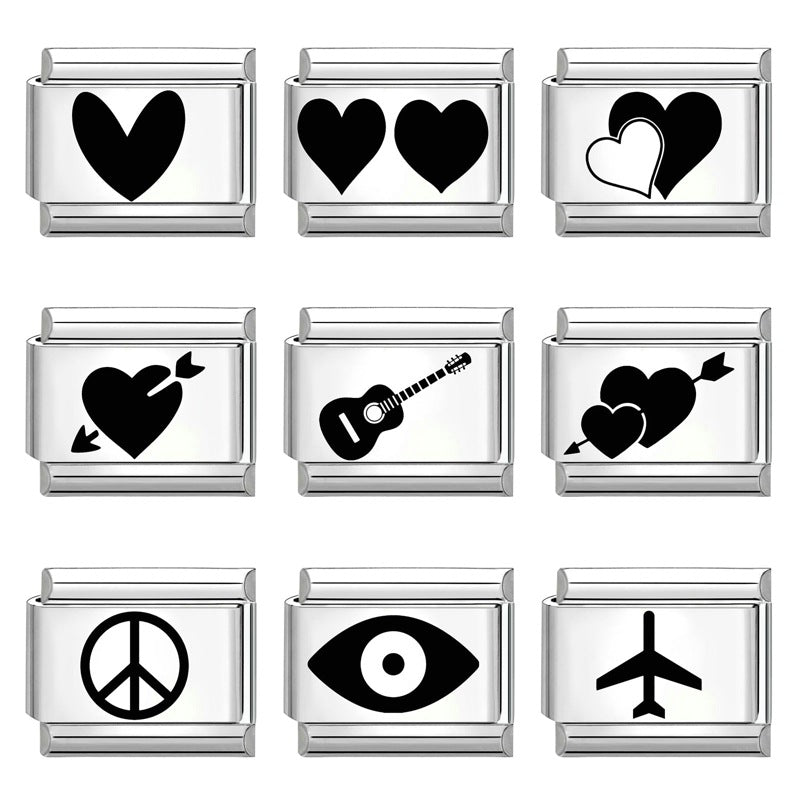 Wholesale Italian Charm Bracelet 9mm DIY Splicing Removable Black and White Lettering Stainless Steel Composable Bracelet