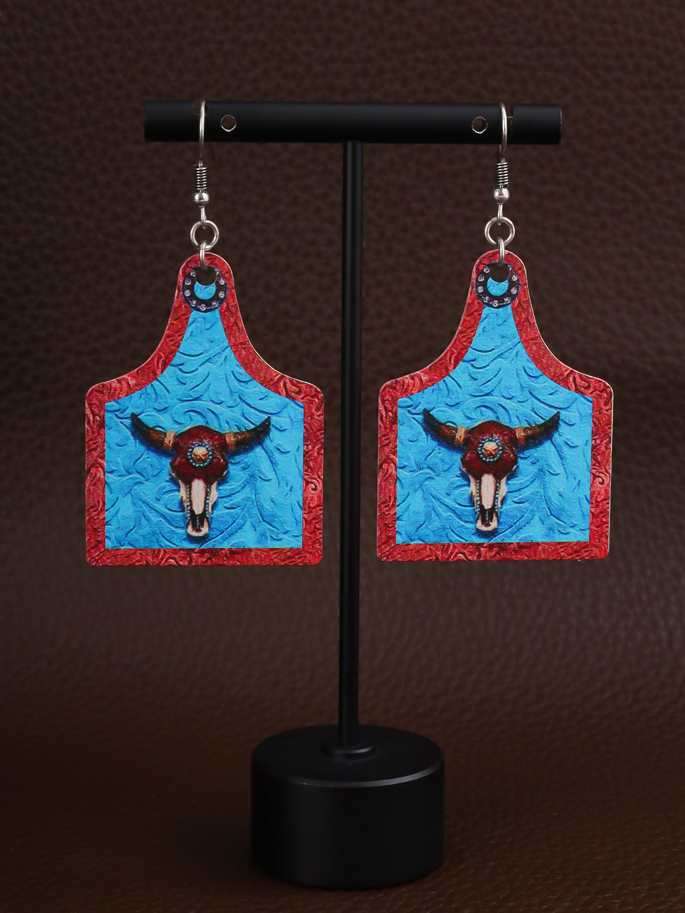 Wholesale  western wind embossed leather earrings