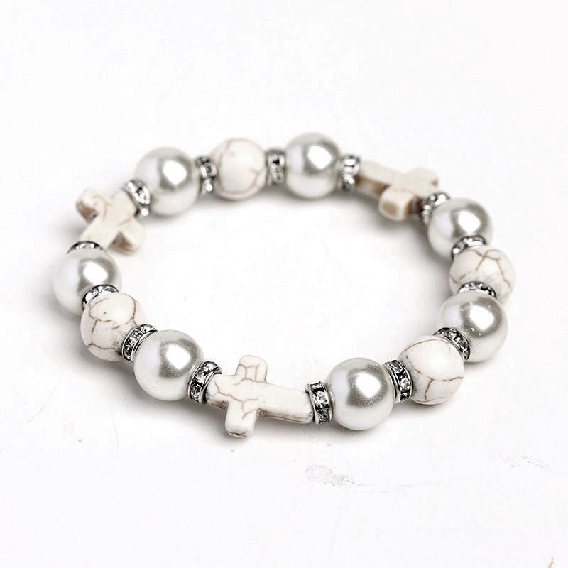 Wholesale Pearl Cross Turquoise Hand Decoration High Street Punk Bracelet ACC-BT-Chengz002