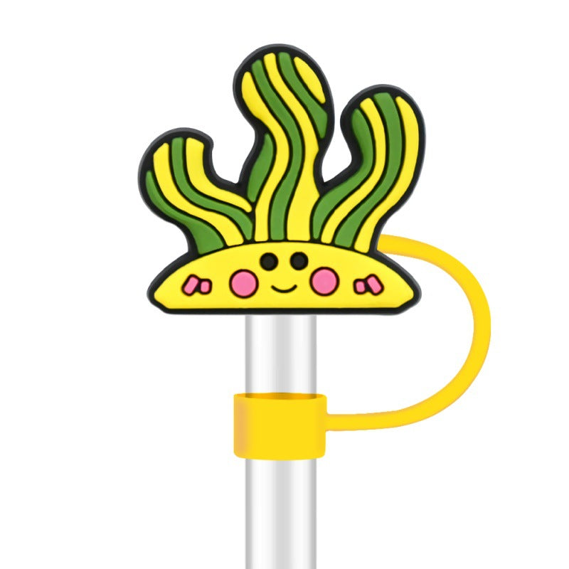 Wholesale Random 100pcs Cute Cartoon Doll 10mm PVC Soft Straw Tube Cap