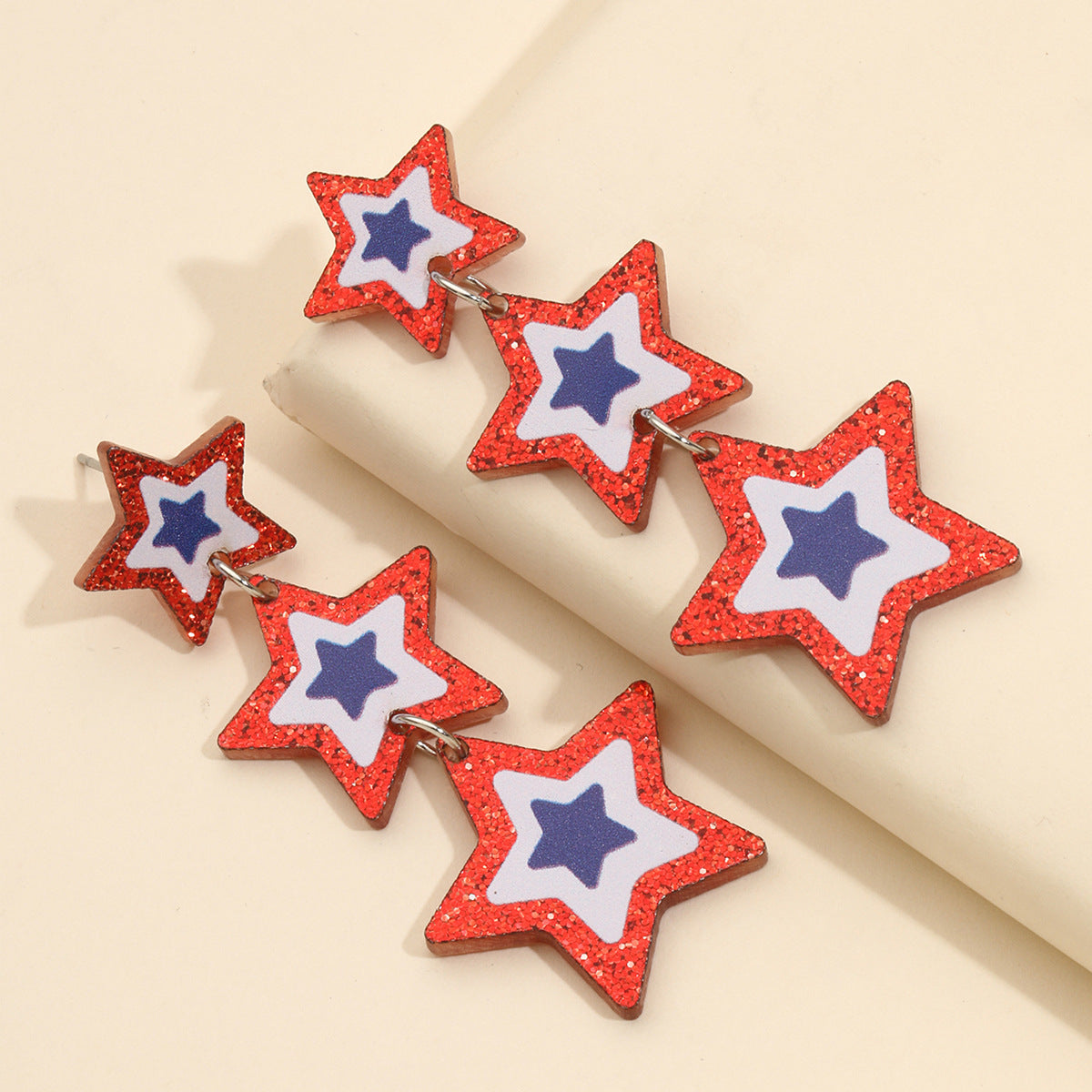 Wholesale  National Day Independence Day flag five-pointed star personality earrings