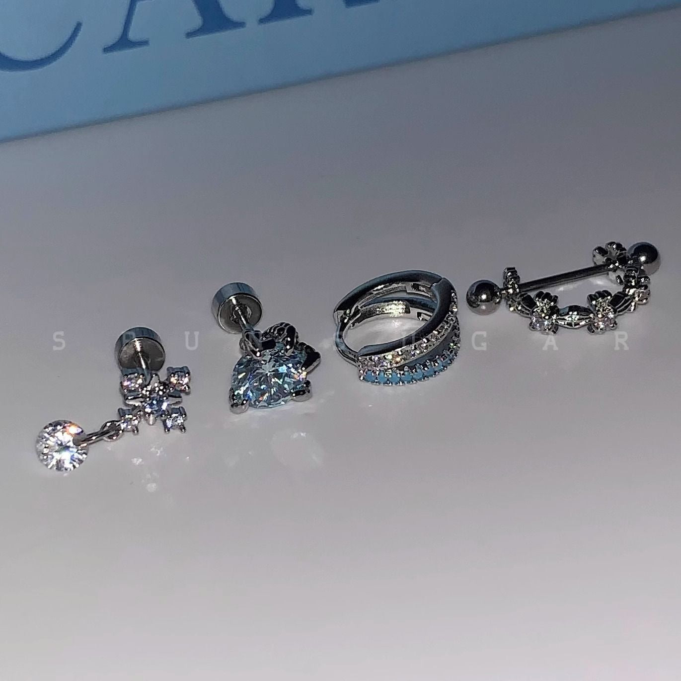 Wholesale Blue ear bone nail titanium steel U-shaped cross earrings