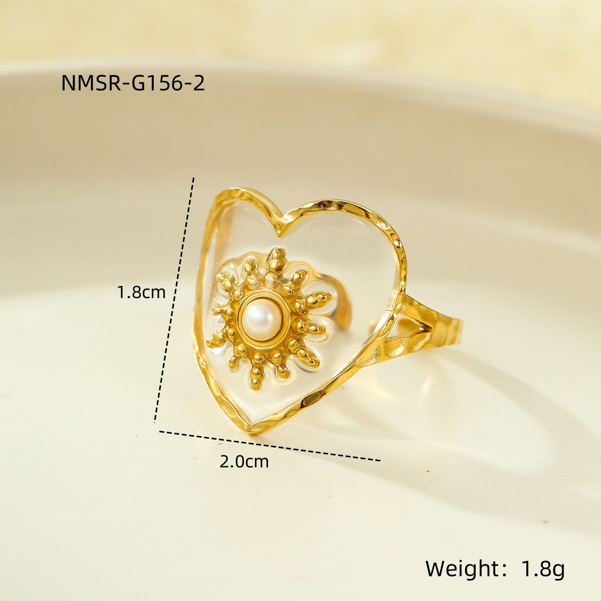 Wholesale  Geometric Love Petals Natural Stone Stainless Steel Opening Adjustable Ring