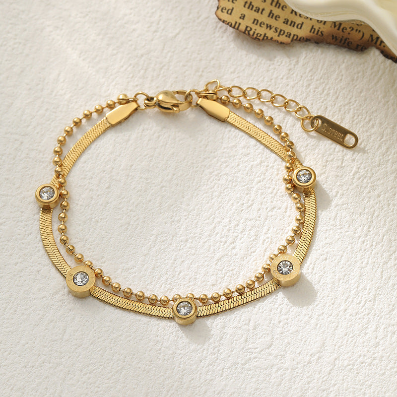 Wholesale Titanium Steel Minimalist Round Diamond Bracelet - Light Luxury Fashion Jewelry for Everyday Wear
