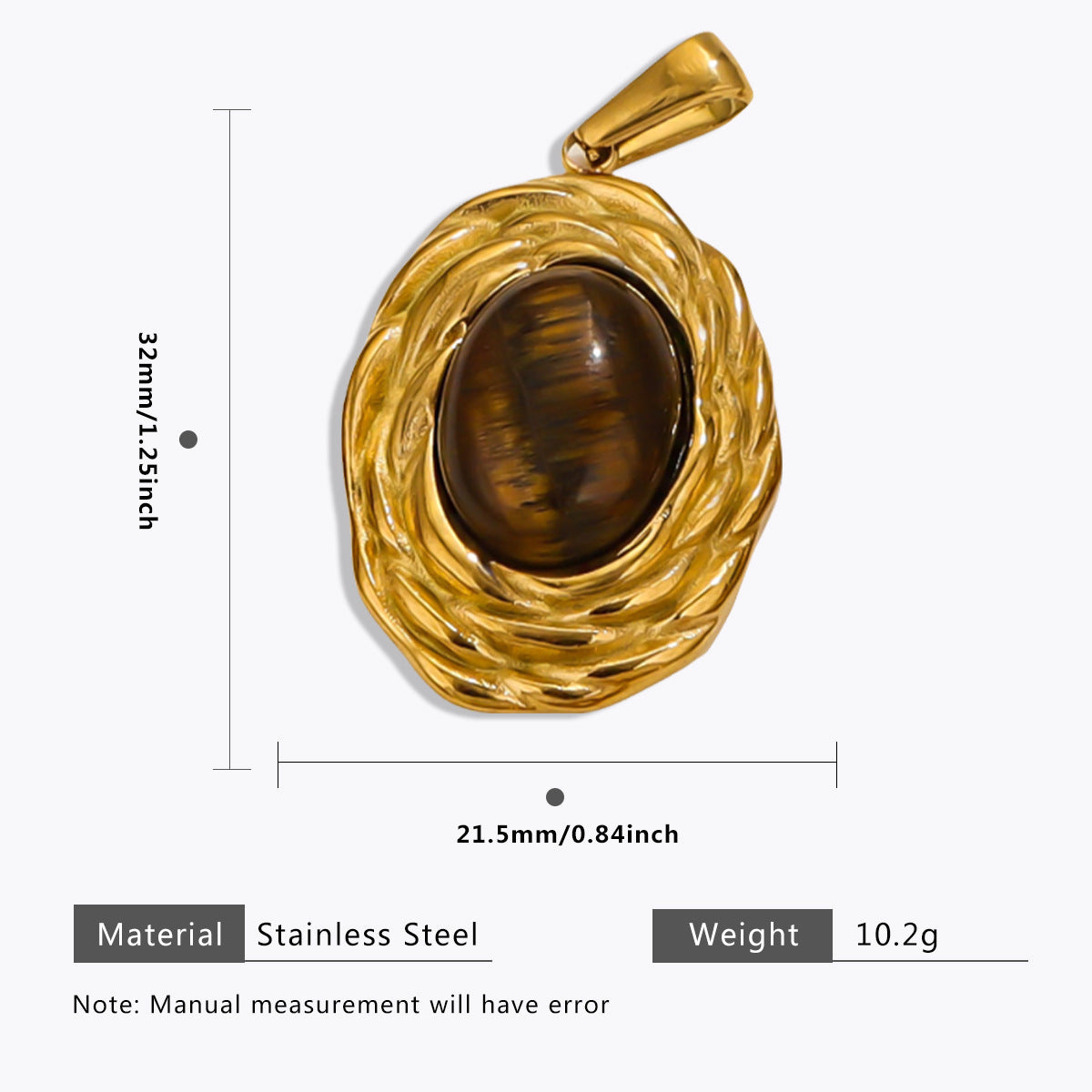 Wholesale Stainless Steel Maillard Tiger Eye Pendant