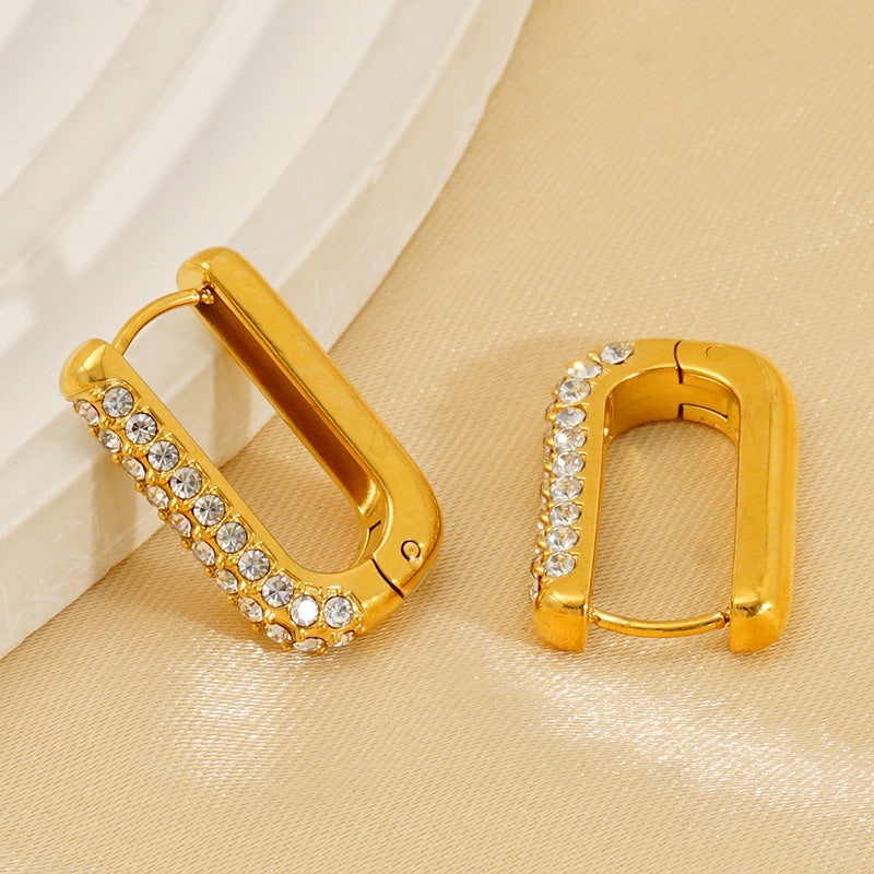 Wholesale Stainless steel  diamond earrings geometric U-shaped retro ear buckle