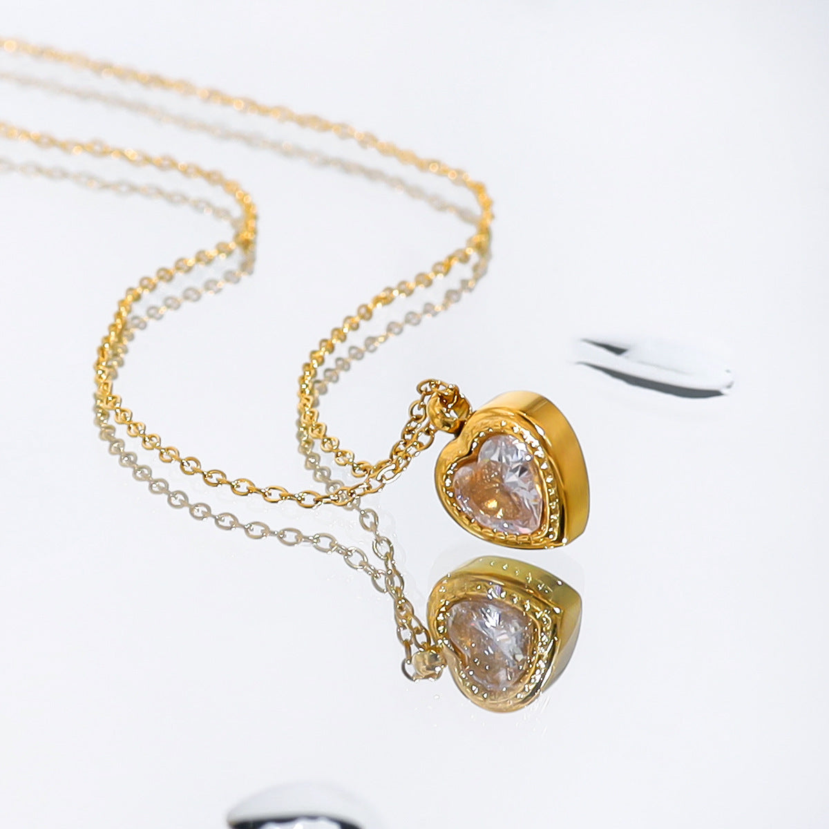 Wholesale White Zircon Inlaid Love Pendant Necklace Titanium Steel Necklace ACC-NE-Mingl006