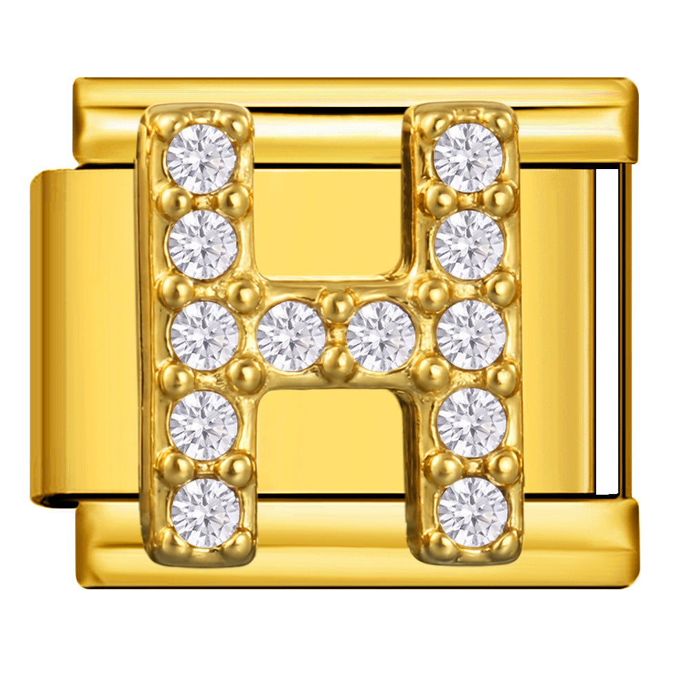 Wholesale Fashion Italian Style DIY Letter Modular Bracelet Stainless Steel Gold Tone Rhinestone Jewelry Accessory For Boutique Resale