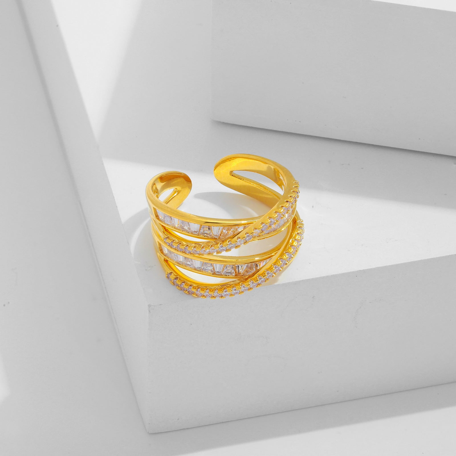 Wholesale Zircon Wide Face Cross Opening Ring