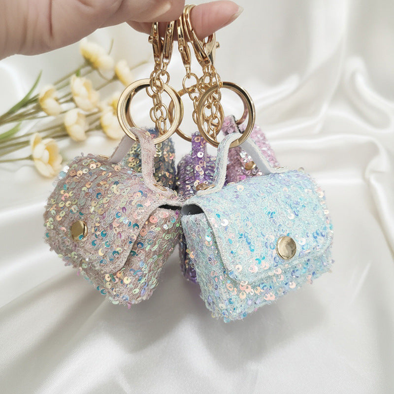 Wholesale Multifunctional Sequined Leather Earphone Case Coin Purse Keychain DIY Accessory for Everyday Use