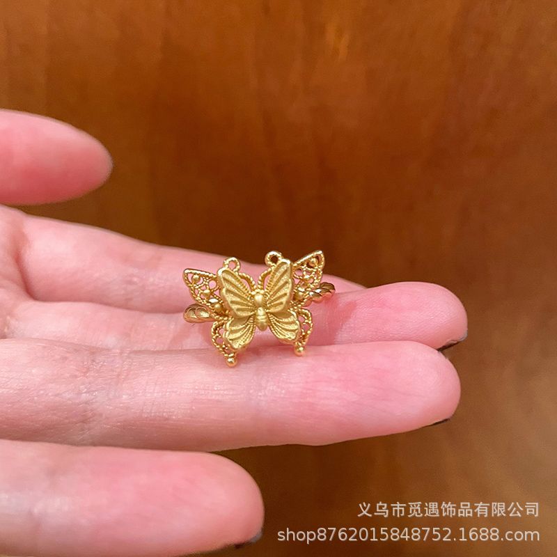 Wholesale Gold Tone Alloy Butterfly Zircon Ring Adjustable Open Ring Chic New Chinese Style Women S Fashion Jewelry Accessory For Everyday Wear And Gifting