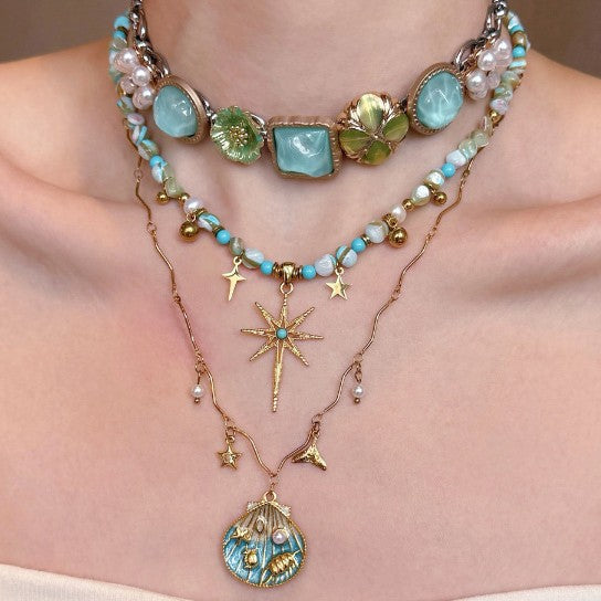 Wholesale Retro Bohemian Beaded Necklace Mixed Materials Alloy Pendant Fashion Jewelry Accessory