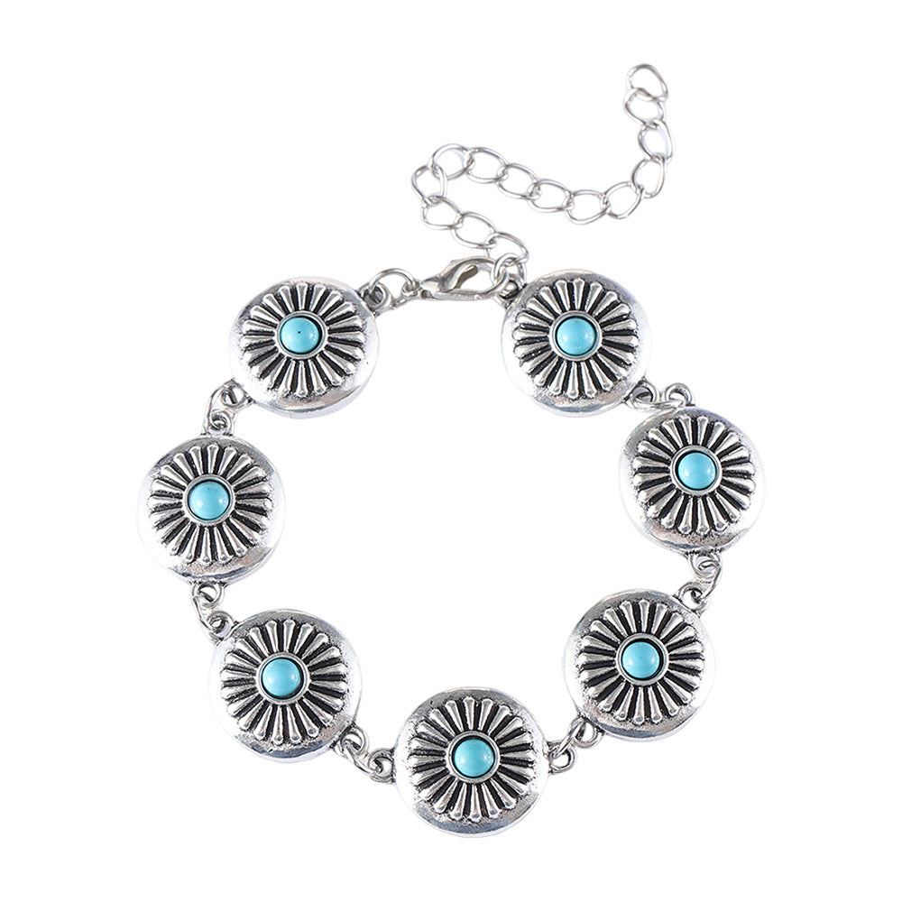 Wholesale  vintage inlaid turquoise pumpkin flower earrings bracelet