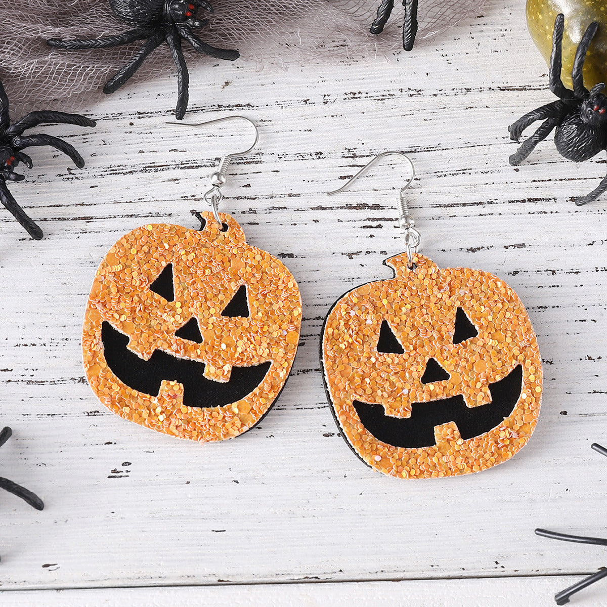 Wholesale Halloween grimace pumpkin sequins pendant earrings