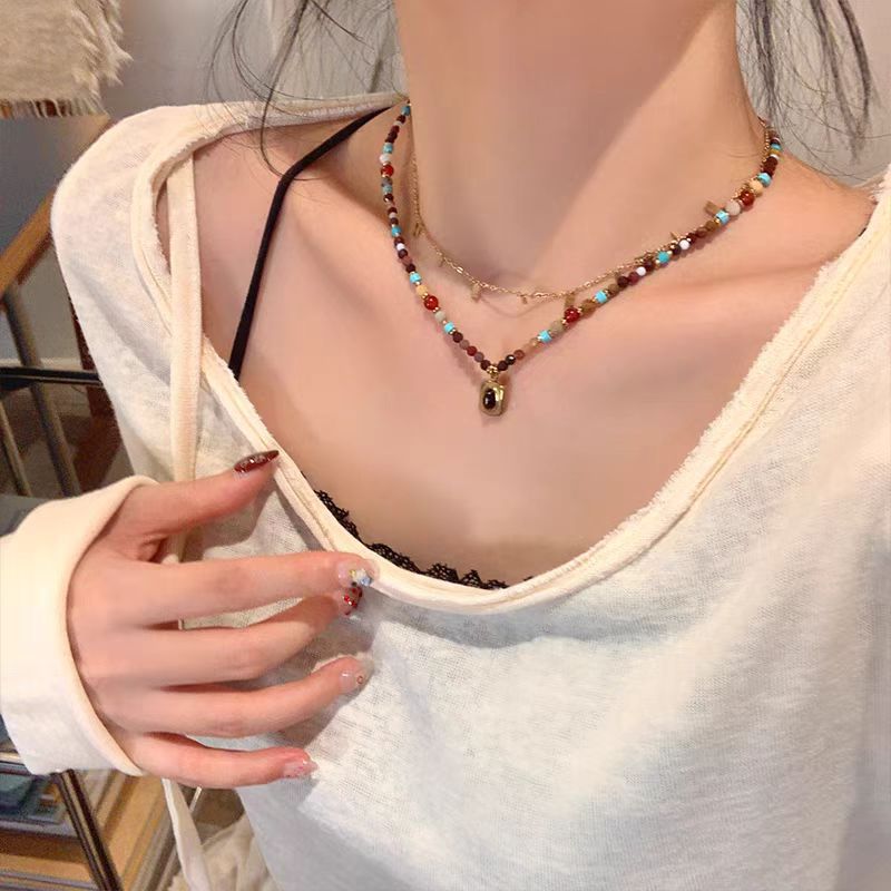 Wholesale Retro Sugar Color Beaded Tiger Eye Necklace