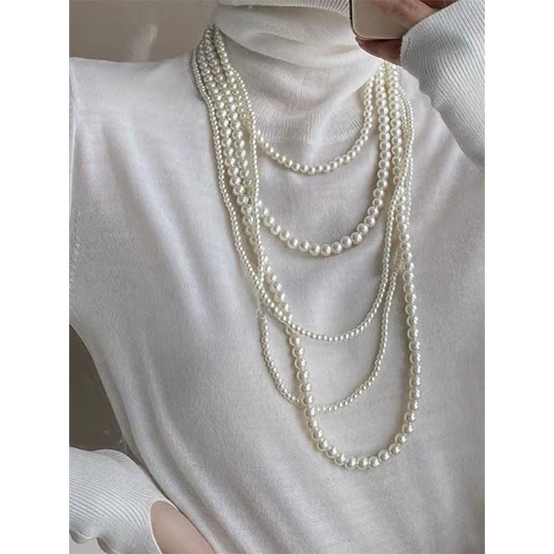 Wholesale Multi-layer Glass Pearl Necklace Vintage  Sweater Chain